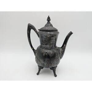 Antique Reed and Barton Silverplate Coffee Pot Etched Birds and Flowers 3144